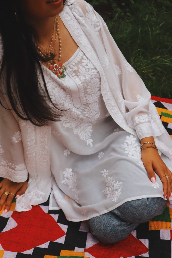 White Chikankari Coverup