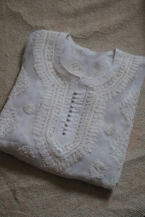 White Chikankari Kurta (Size: XS, S, M, L) Readily Available.