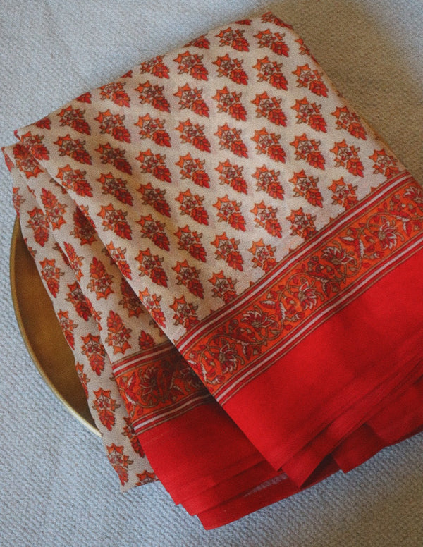 Beige and Red Chiffon Sari
