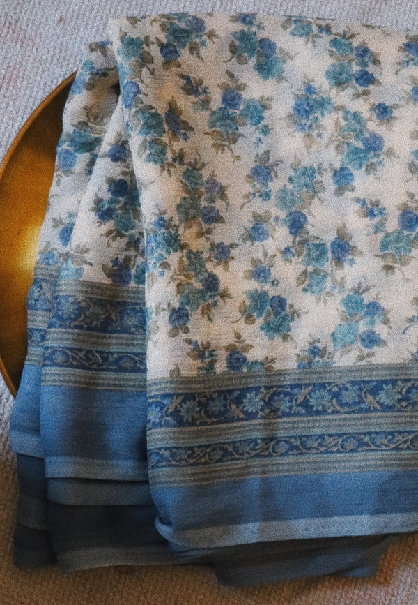 Floral Blues Pastel Chiffon Sari