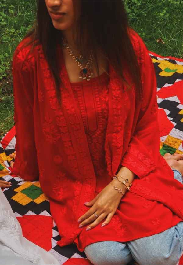 Red Chikankari Coverup