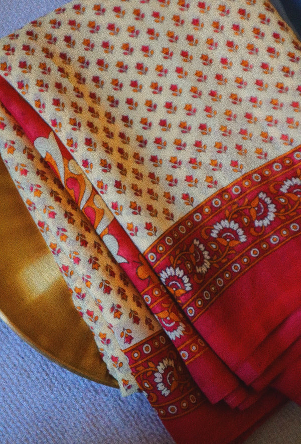 Butter yellow and Red Chiffon Sari