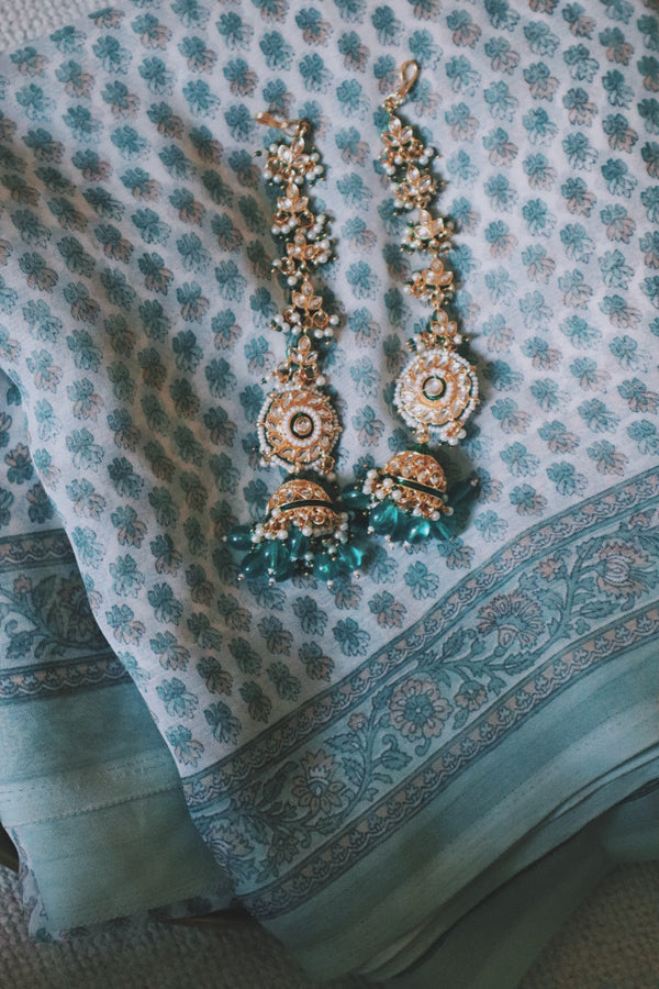 Teal Pastel Chiffon Sari
