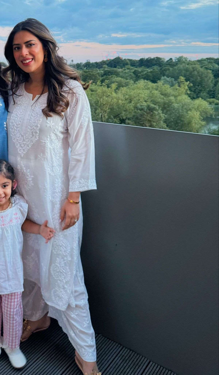 White Chikankari Modal Kurta Set