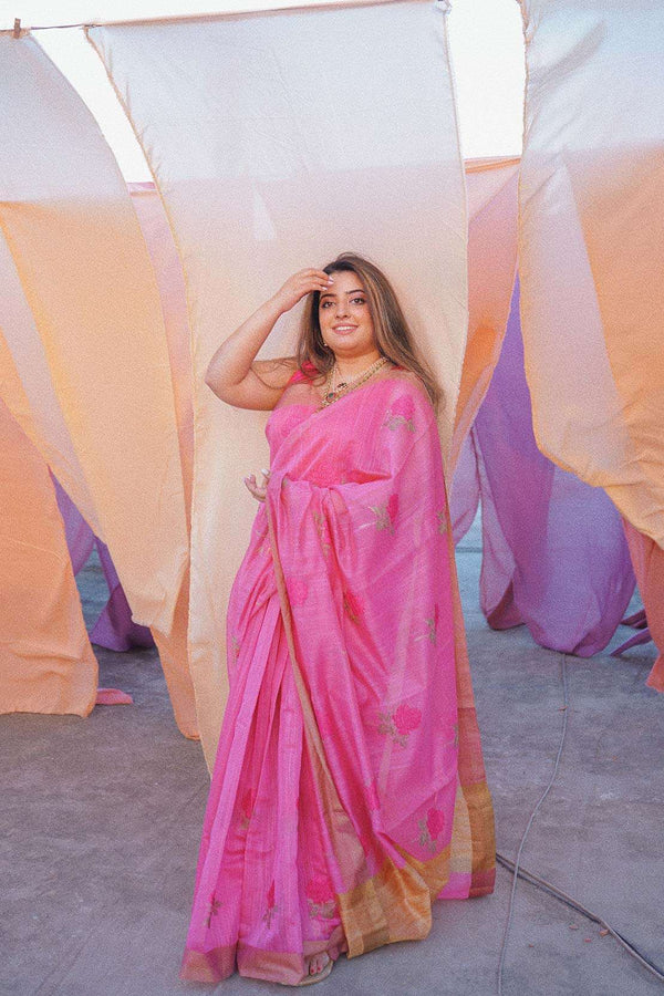 Pink Cross Stitch Sari