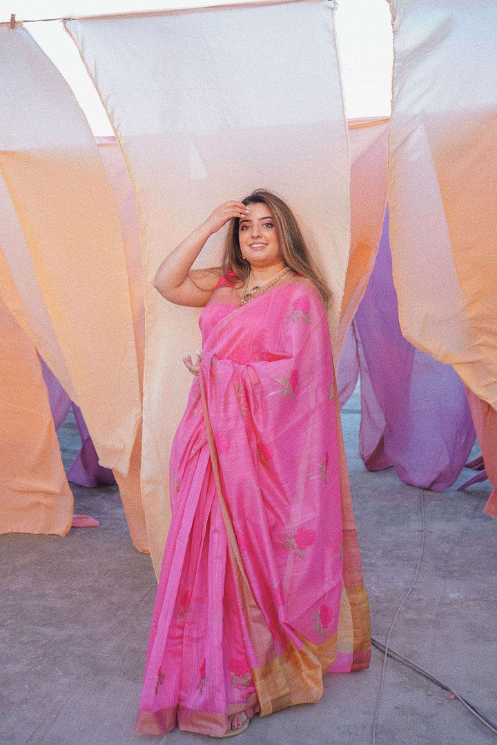 Pink Cross Stitch Sari